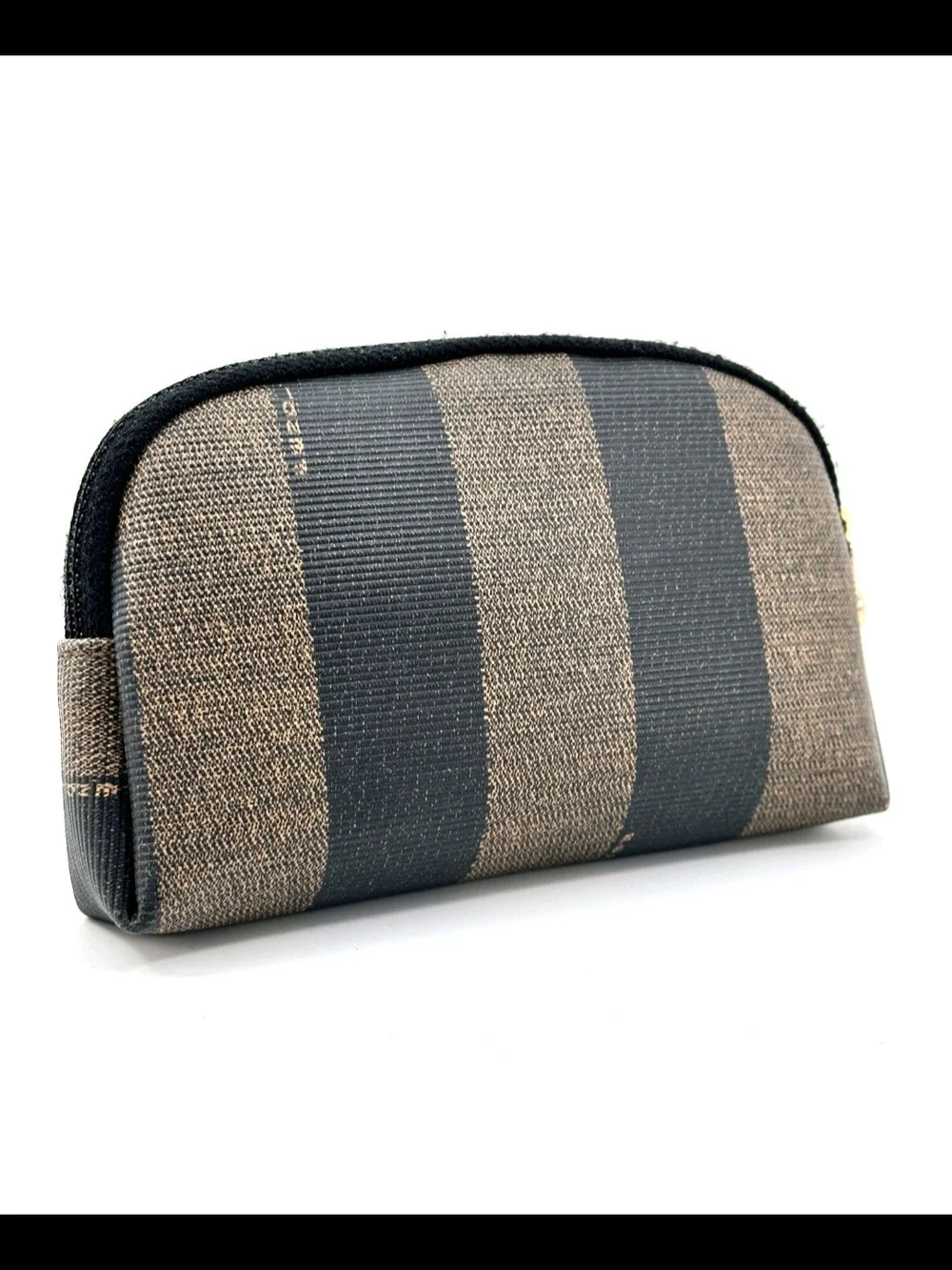 Fendi Vintage Pequin PVC Brown Pouch **Authentic